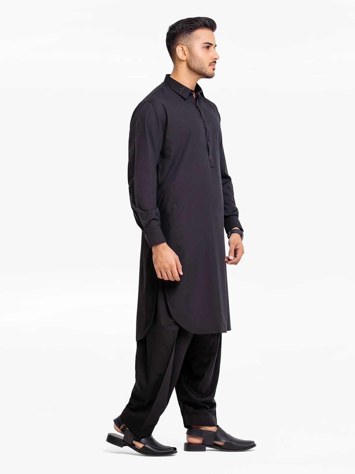 Men's Black Shalwar Kameez - EMTKS23-41030 - Image 3