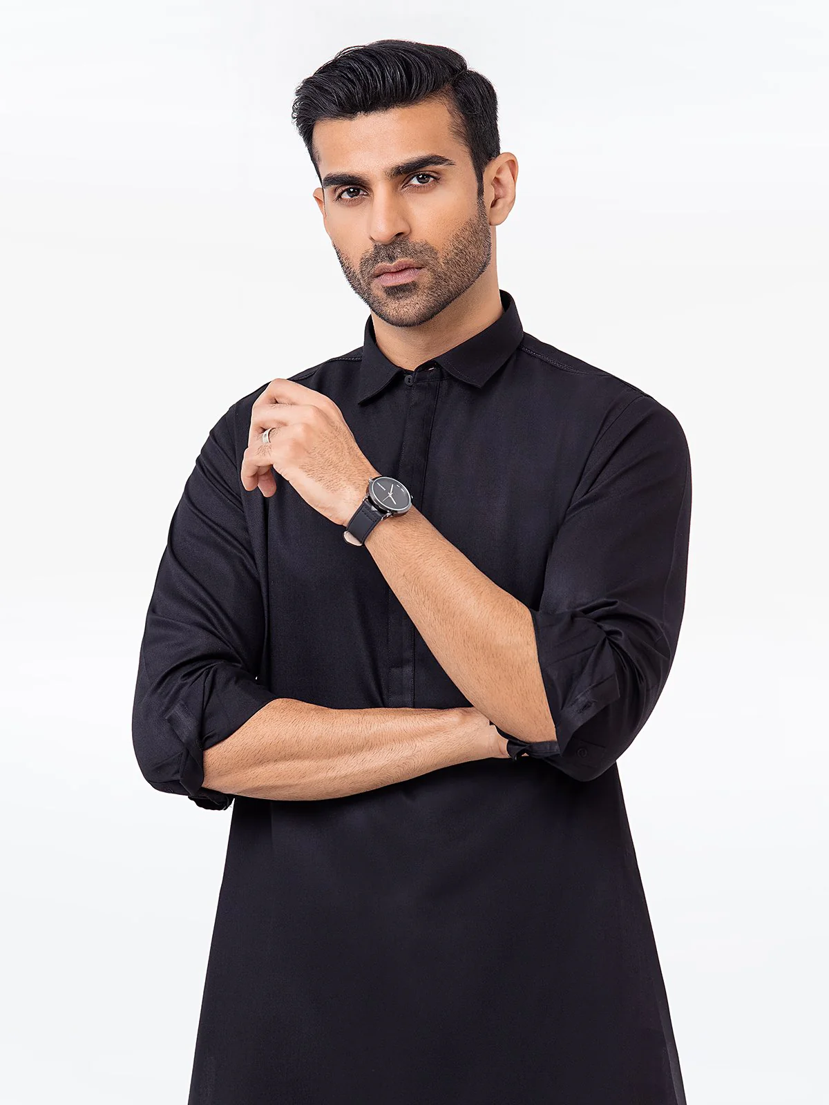 Men's Black Shalwar Kameez - EMTKS23-41036 - Image 2