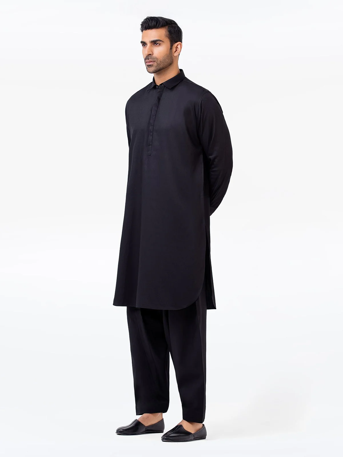 Men's Black Shalwar Kameez - EMTKS23-41036 - Image 3