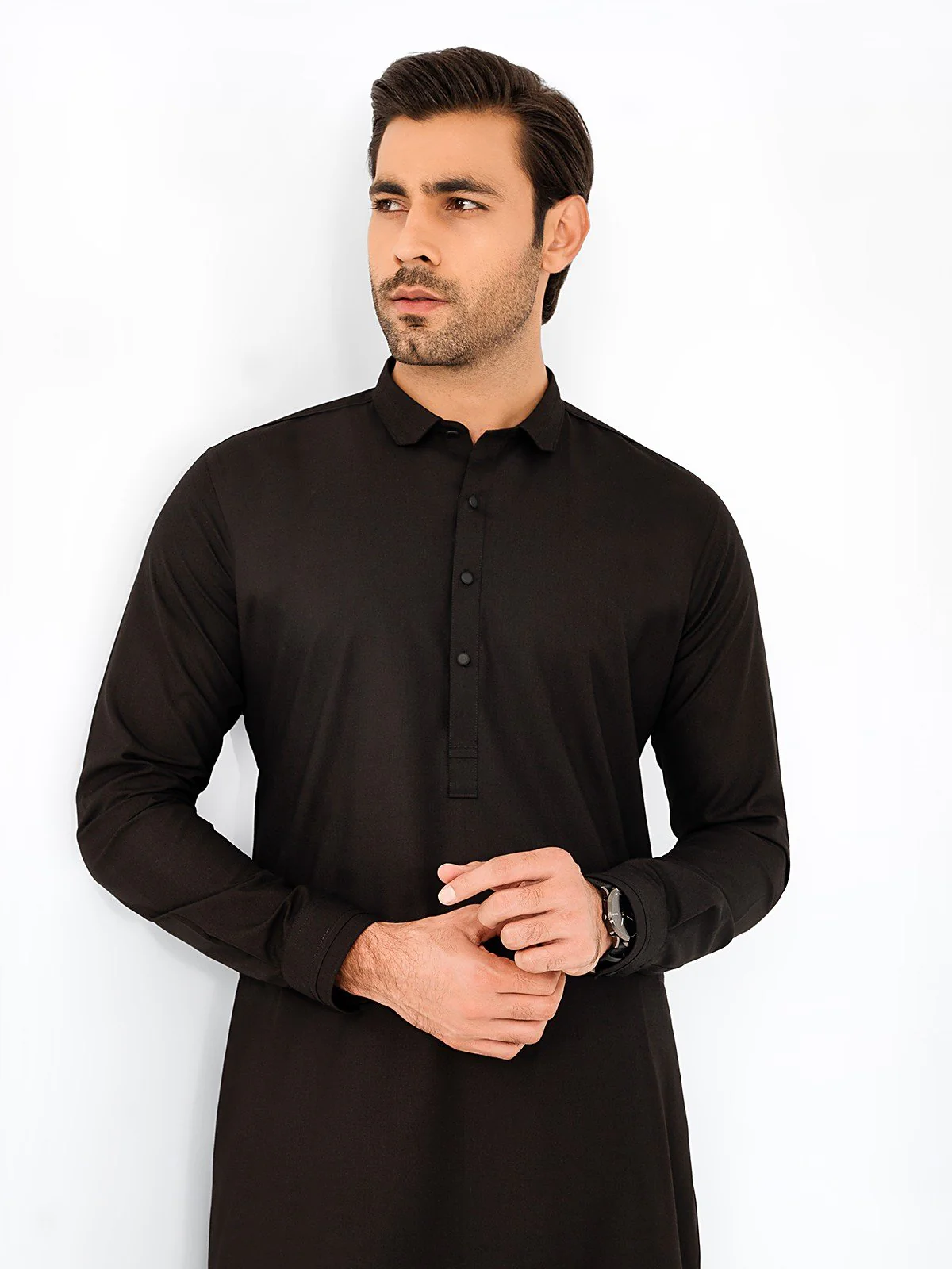 Men's Black Shalwar Kameez - EMTKS23W-41056 - Image 2