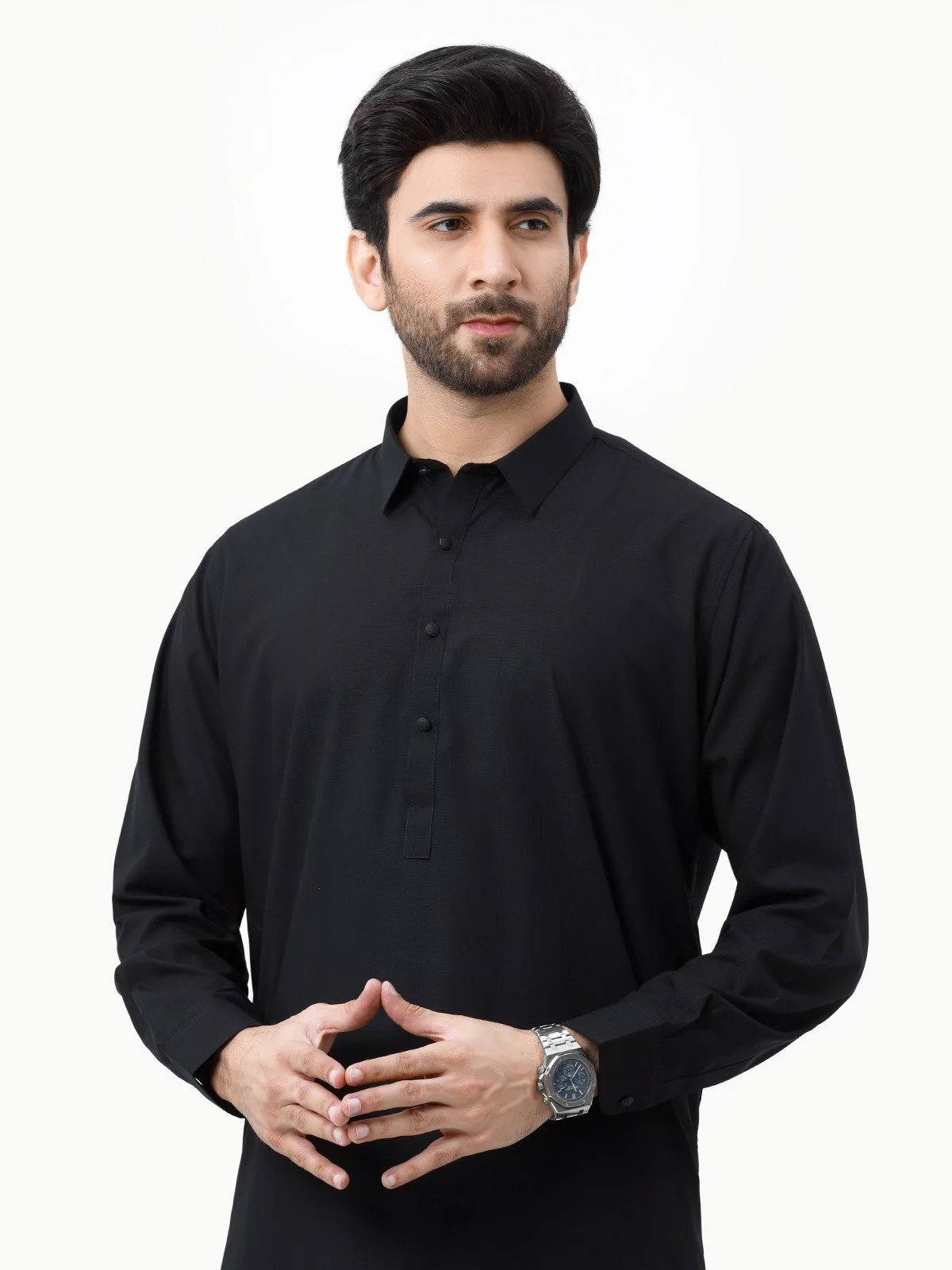 Men's Black Shalwar Kameez Plain - EMTKSP23-41003 - Image 2