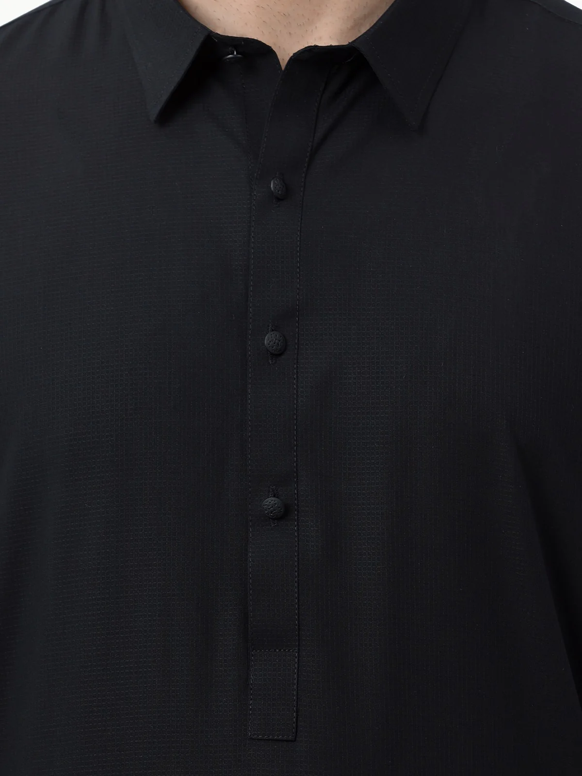 Men's Black Shalwar Kameez Plain - EMTKSP23-41003 - Image 3