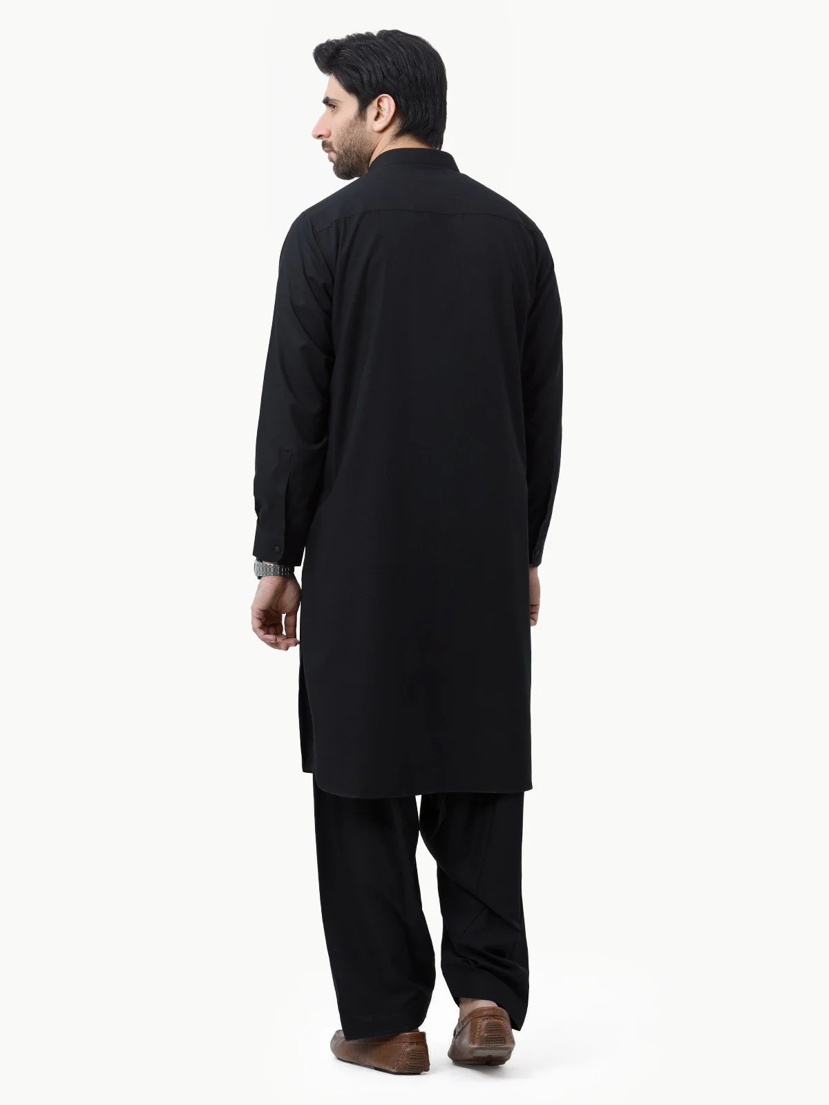 Men's Black Shalwar Kameez Plain - EMTKSP23-41003 - Image 5