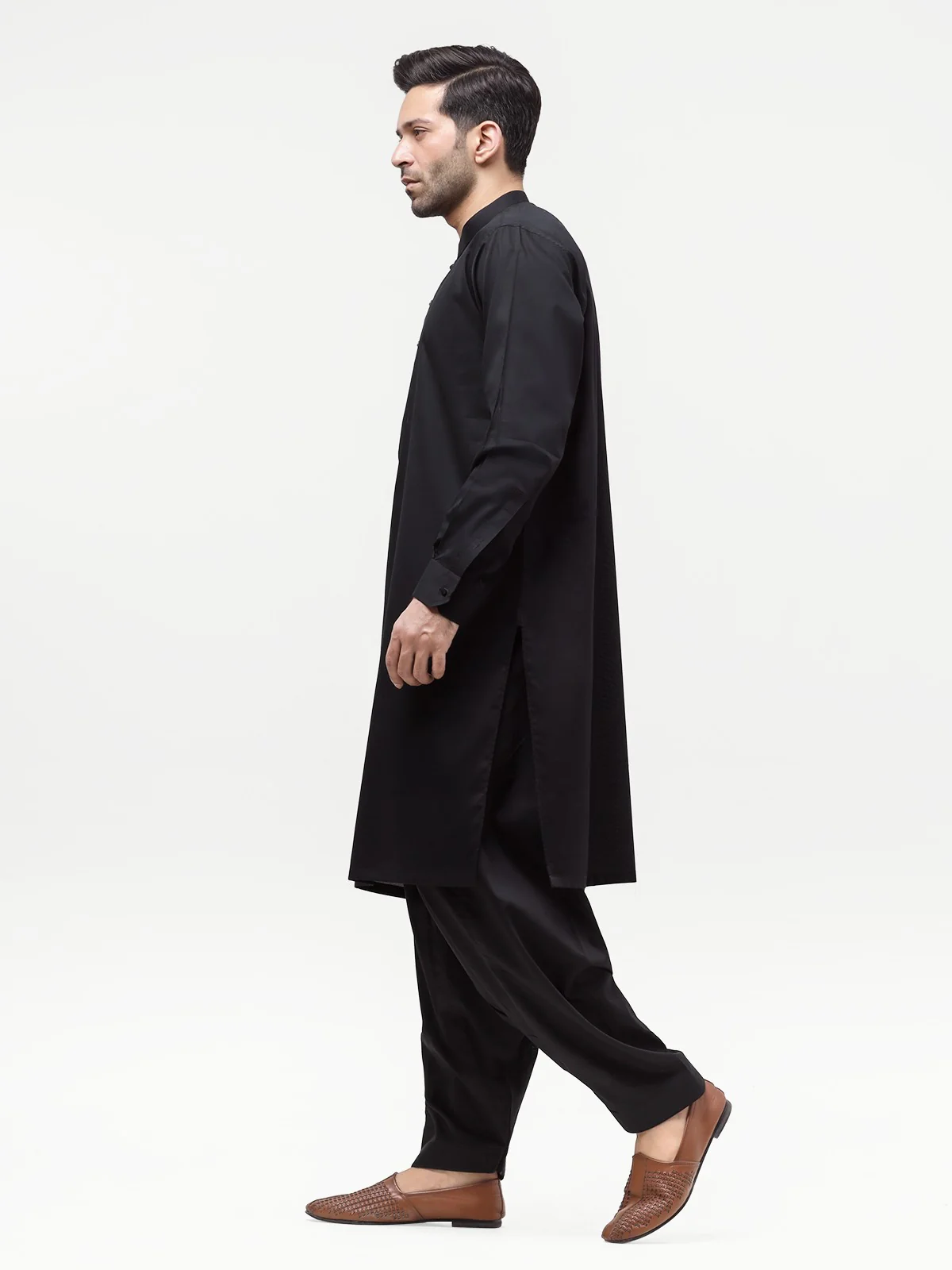 Men's Black Shalwar Kameez Plain - EMTKSP23-41013 - Image 2