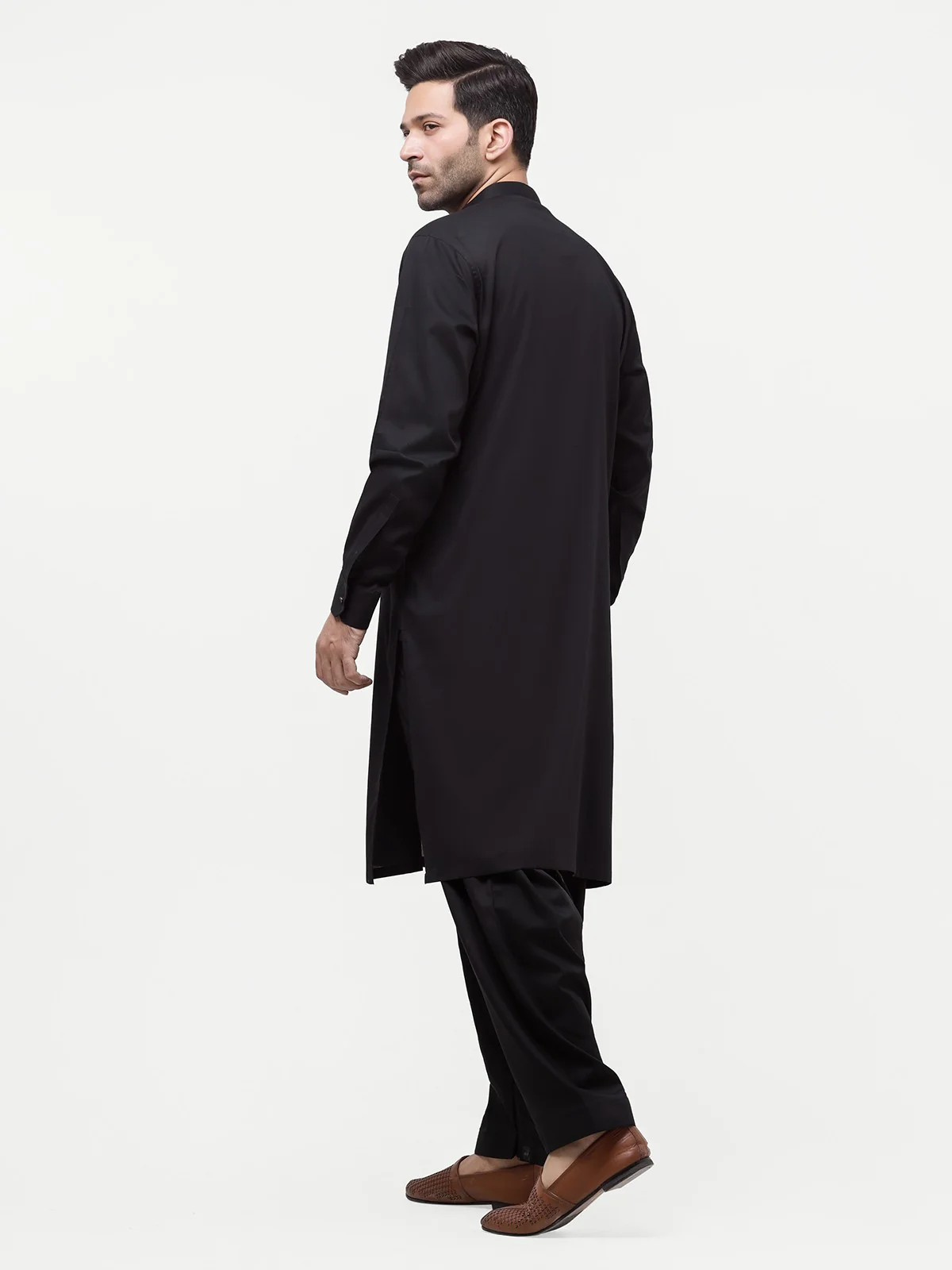 Men's Black Shalwar Kameez Plain - EMTKSP23-41013 - Image 5