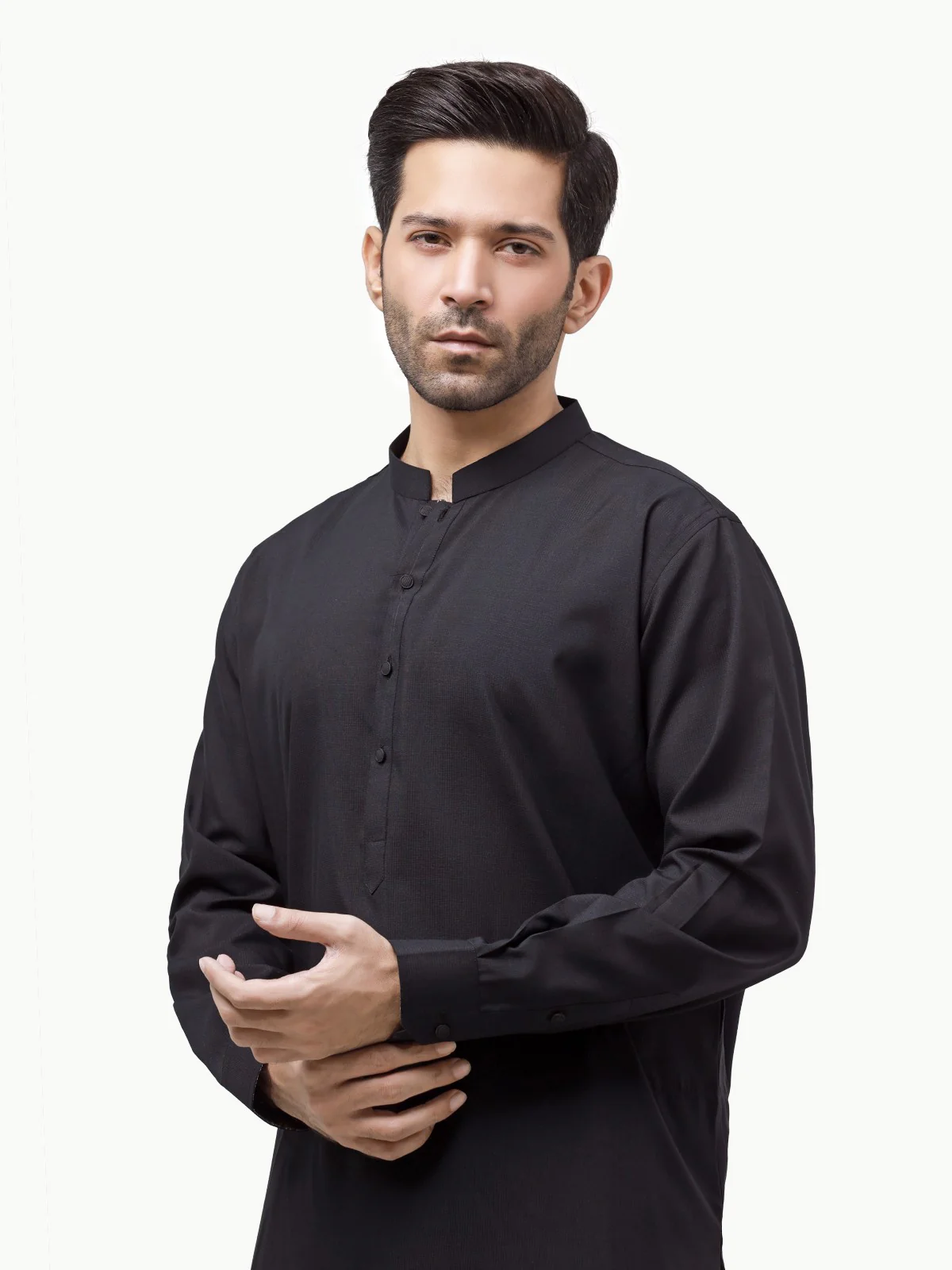 Men's Black Shalwar Kameez Plain - EMTKSP23-41015 - Image 2