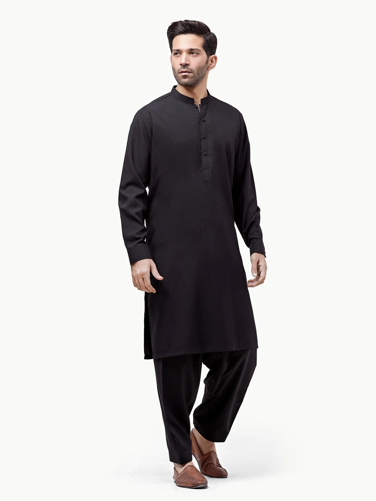 Men's Black Shalwar Kameez Plain - EMTKSP23-41015 - Image 3