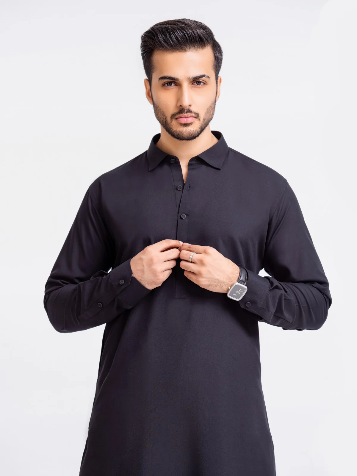 Men's Black Shalwar Kameez Plain - EMTKSP23-41028 - Image 2