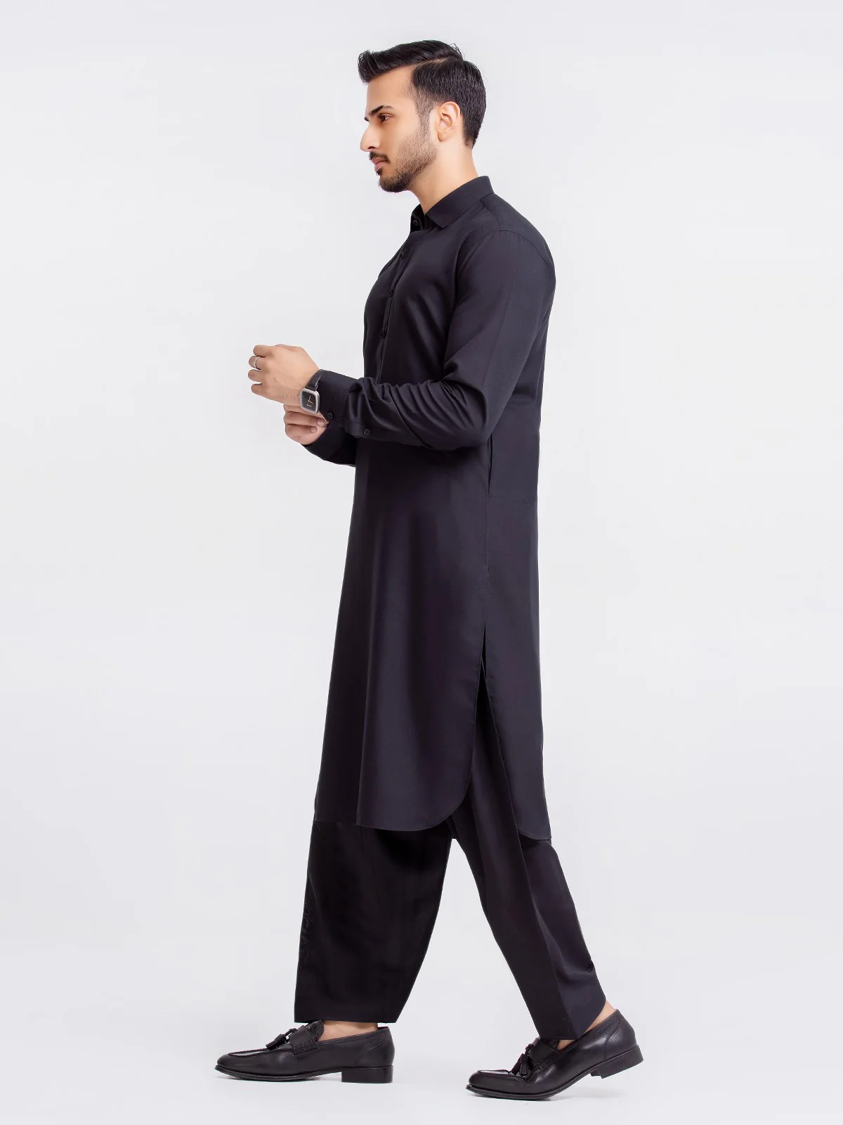 Men's Black Shalwar Kameez Plain - EMTKSP23-41028 - Image 3
