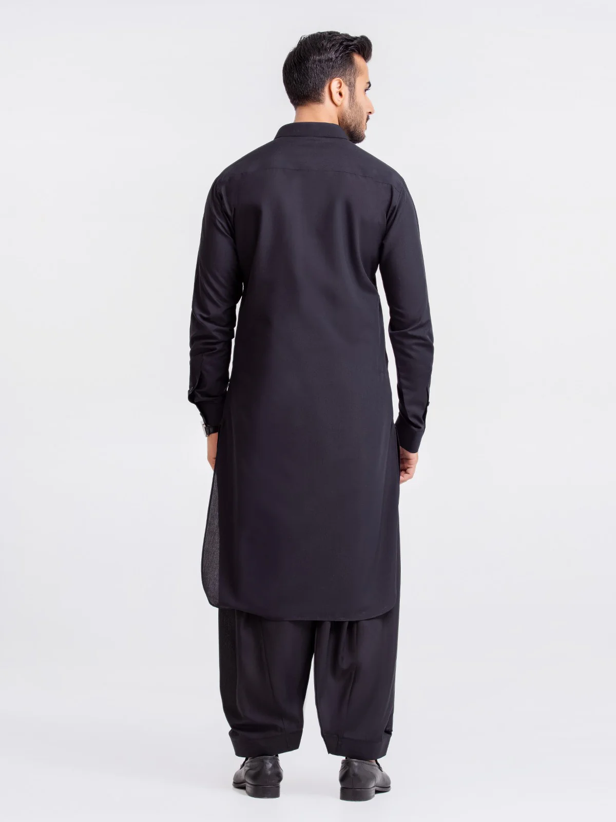 Men's Black Shalwar Kameez Plain - EMTKSP23-41028 - Image 5