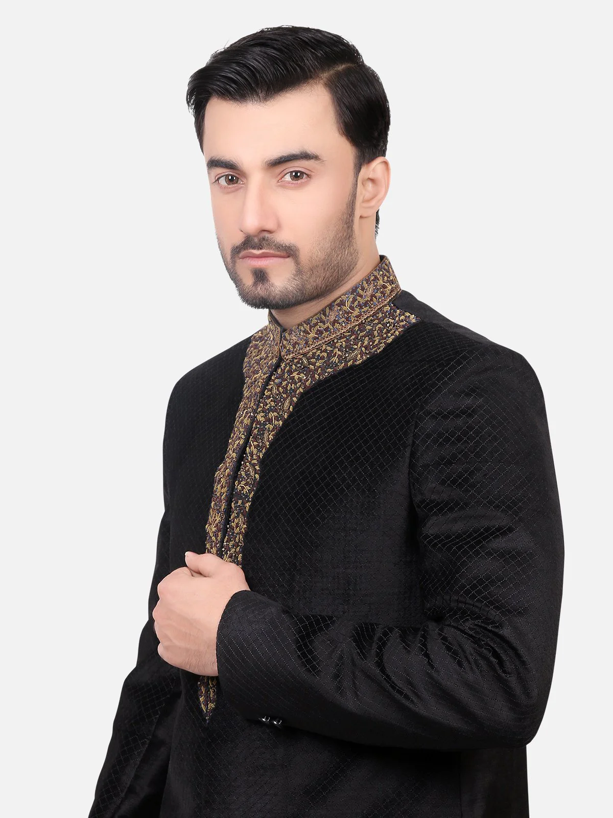 Men's Black Sherwani - EMTS17-7134 - Image 2