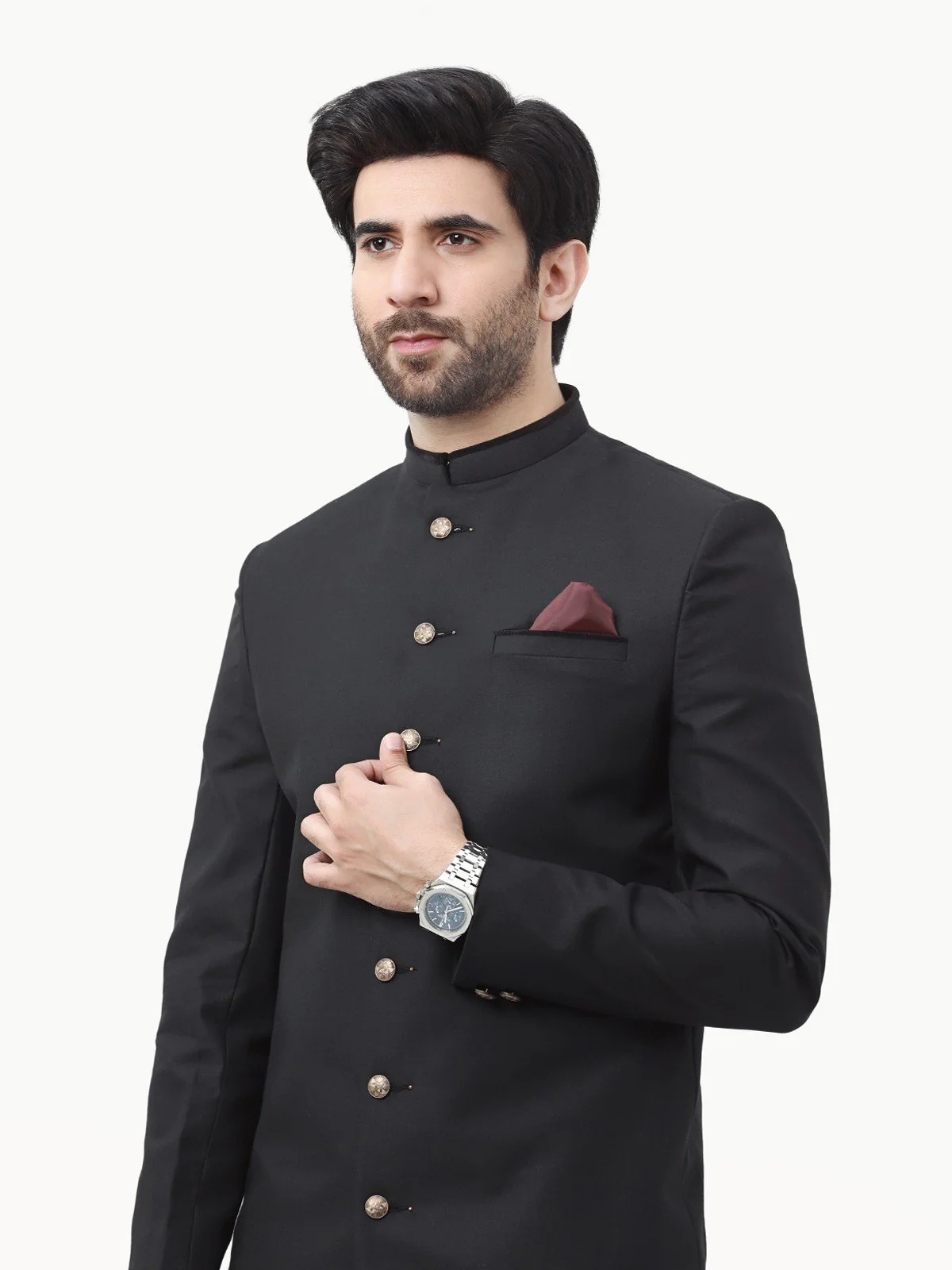 Men's Black Sherwani - EMTS22-7218 - Image 4
