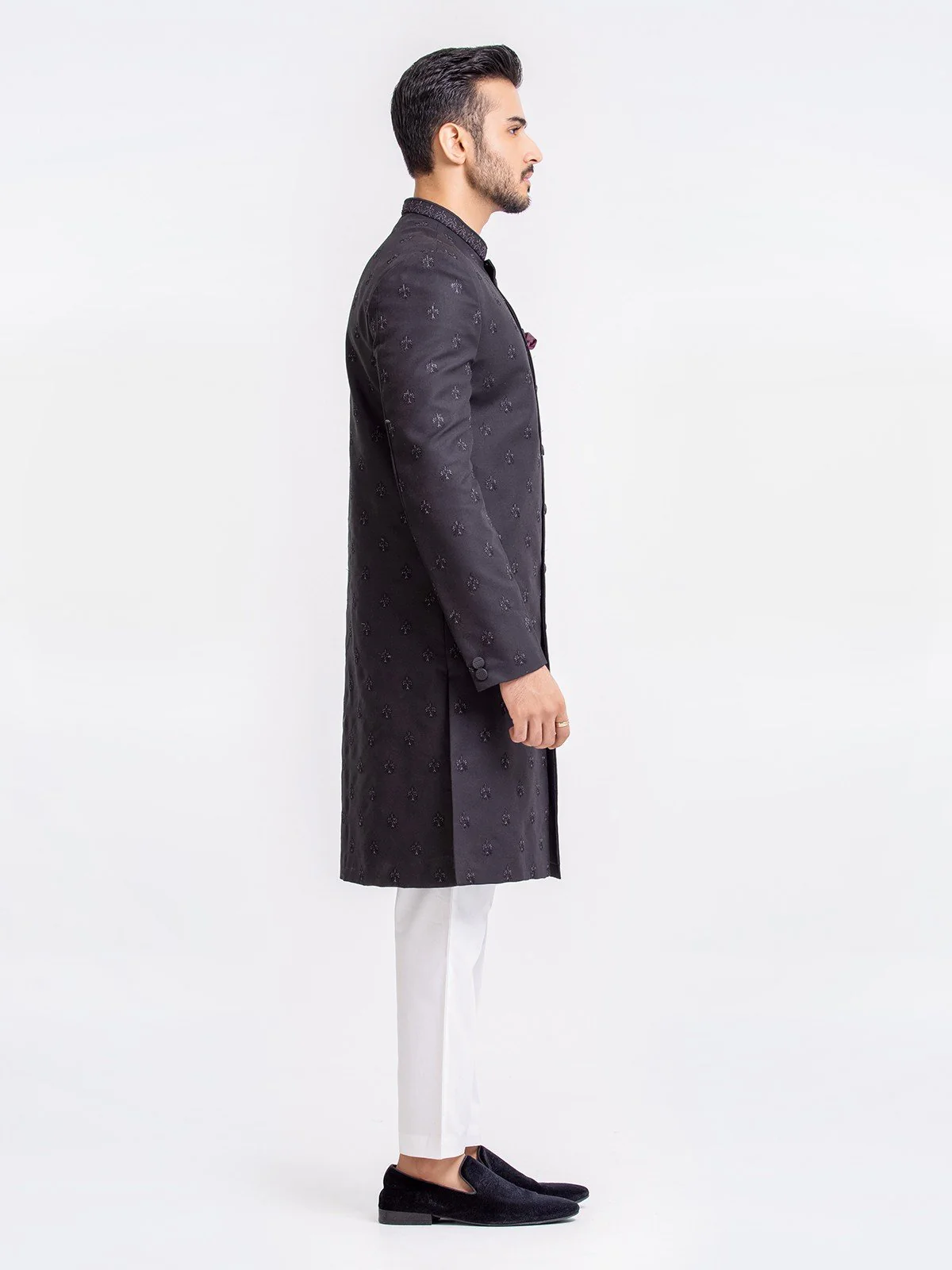 Men's Black Sherwani - EMTS22-7220 - Image 2