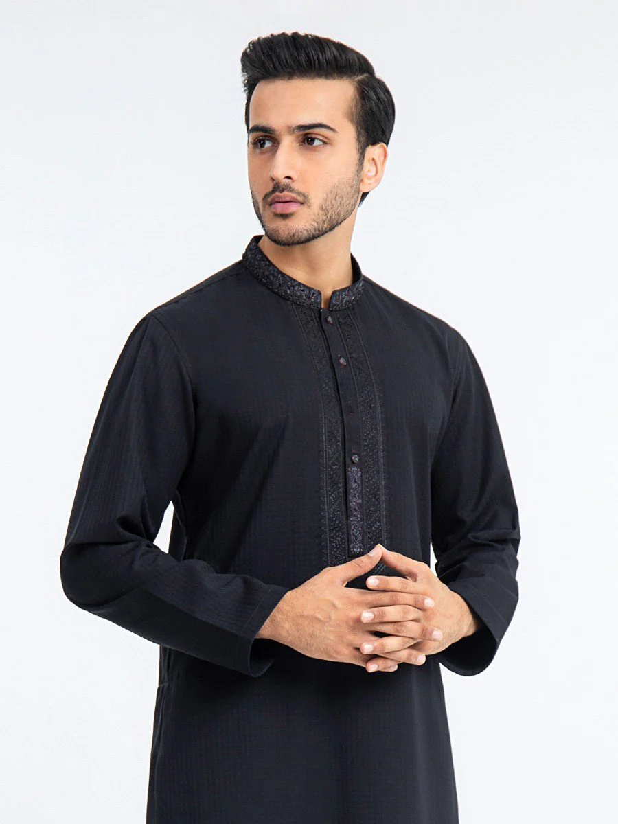 Men's Black Shalwar Kameez - EMTSC22-074 - Image 2
