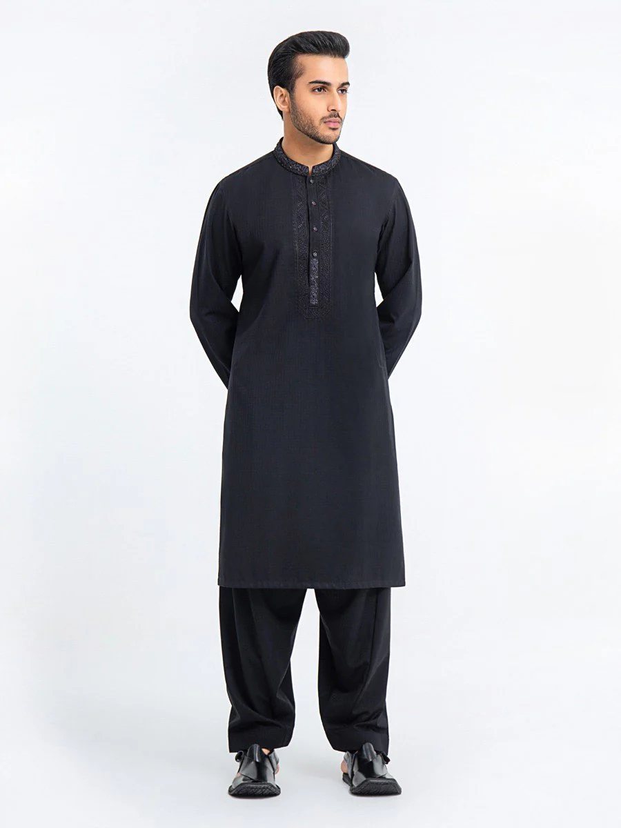 Men's Black Shalwar Kameez - EMTSC22-074 - Image 3