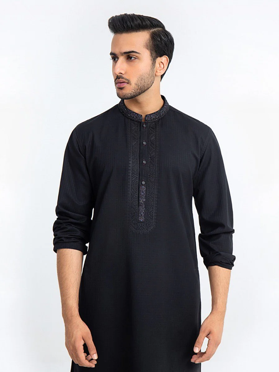 Men's Black Shalwar Kameez - EMTSC22-074 - Image 4