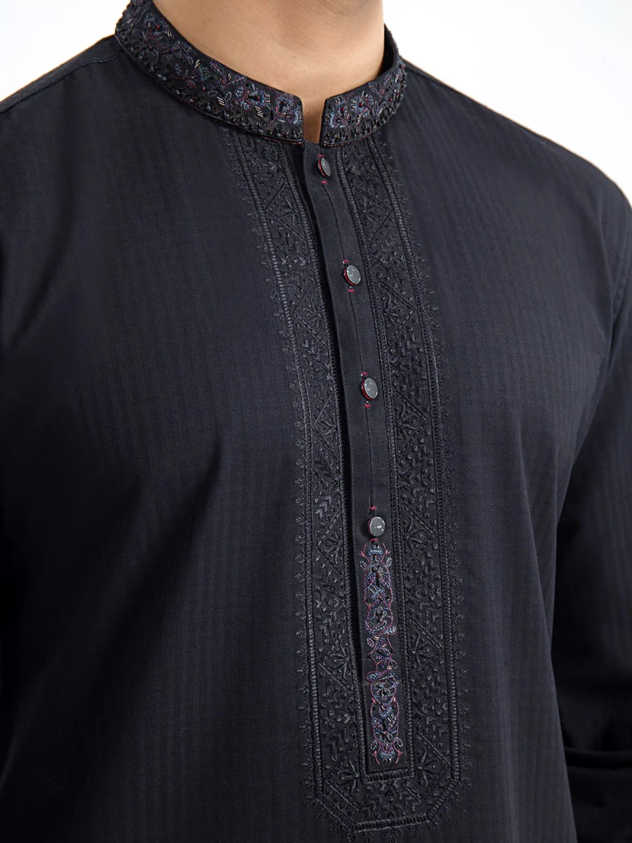 Men's Black Shalwar Kameez - EMTSC22-074 - Image 5