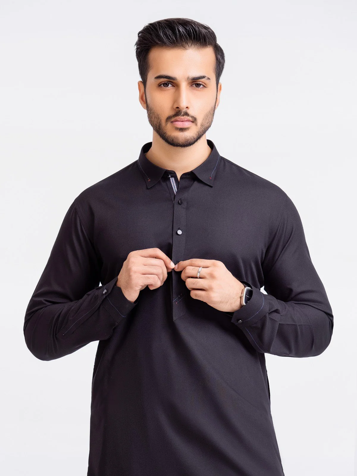 Men's Black Shalwar Kameez - EMTSWP23-99367 - Image 2