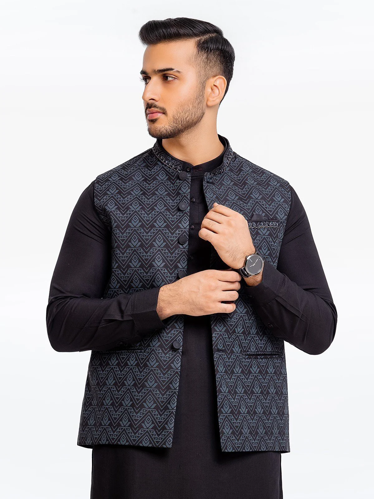 Men's Black Waist Coat Ceremonial - EMTWCC23-156 - Image 3