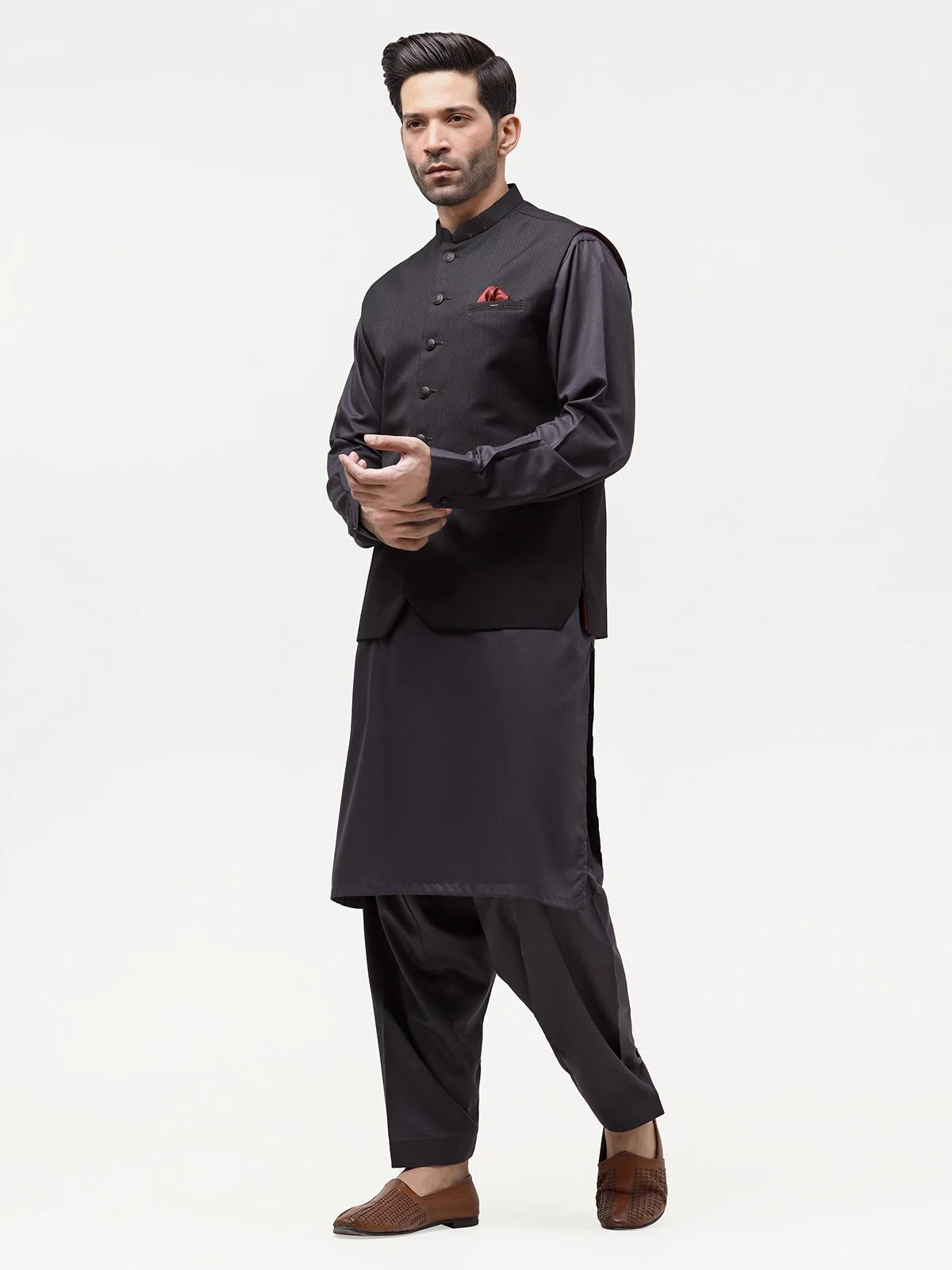 Men's Black Waist Coat - EMTWC23-35863 - Image 3