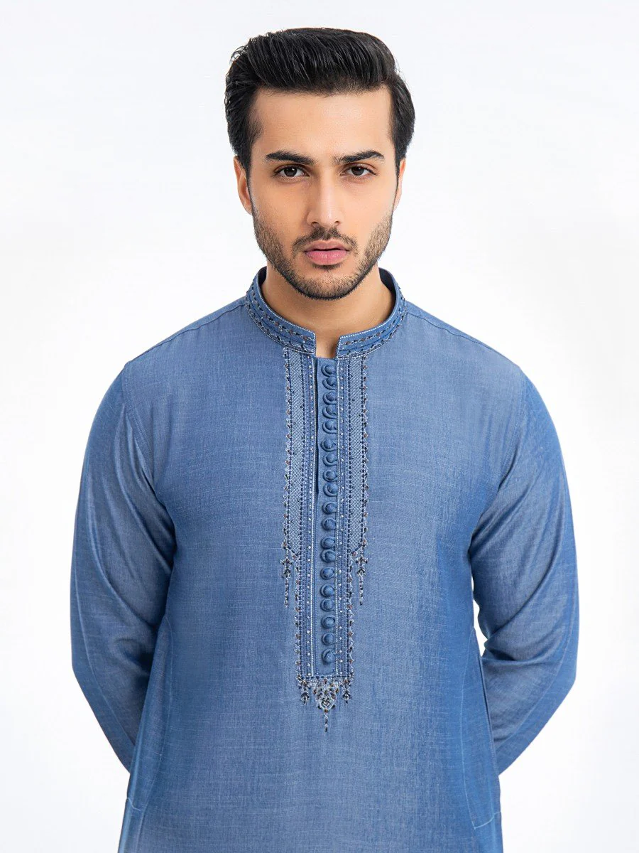 Men's Blue Kurta Ceremonial - EMTKC22-080 - Image 2