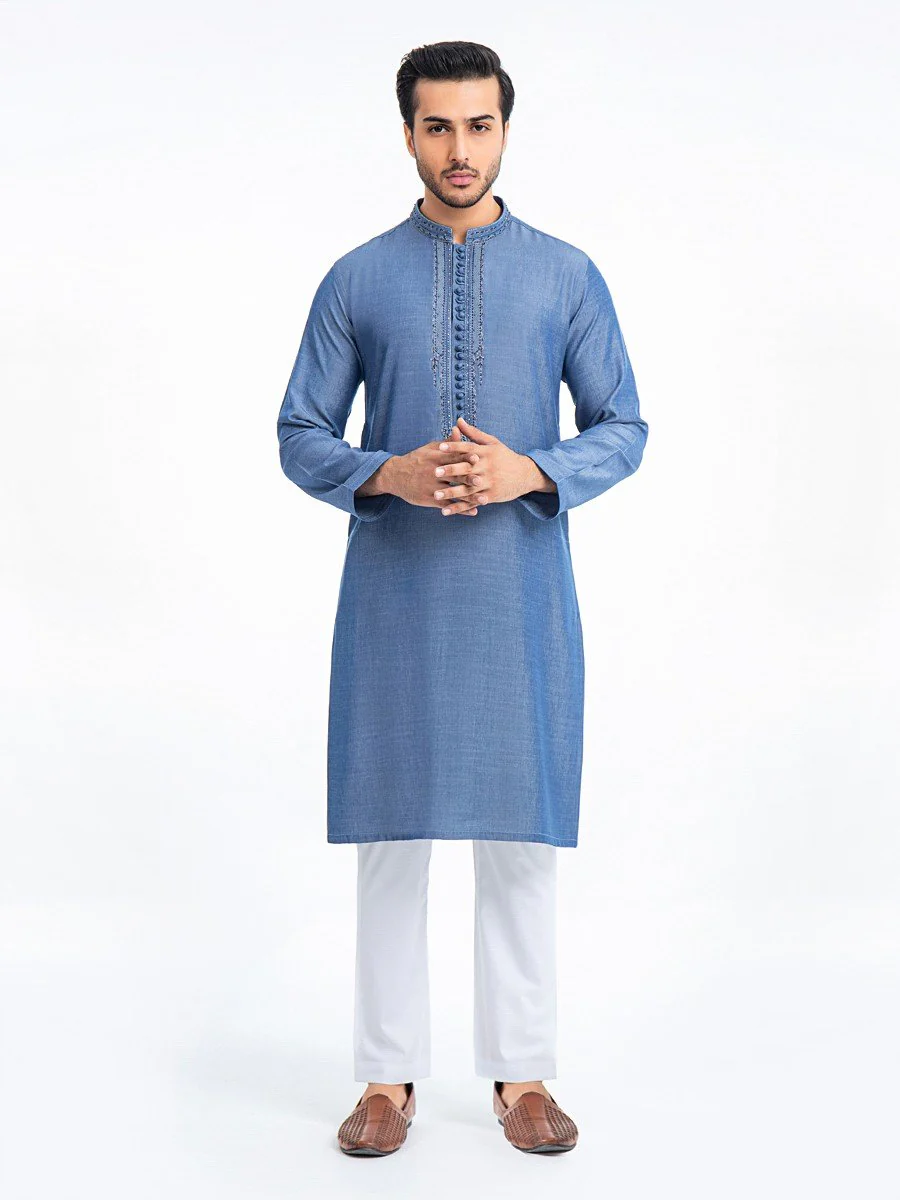 Men's Blue Kurta Ceremonial - EMTKC22-080 - Image 3