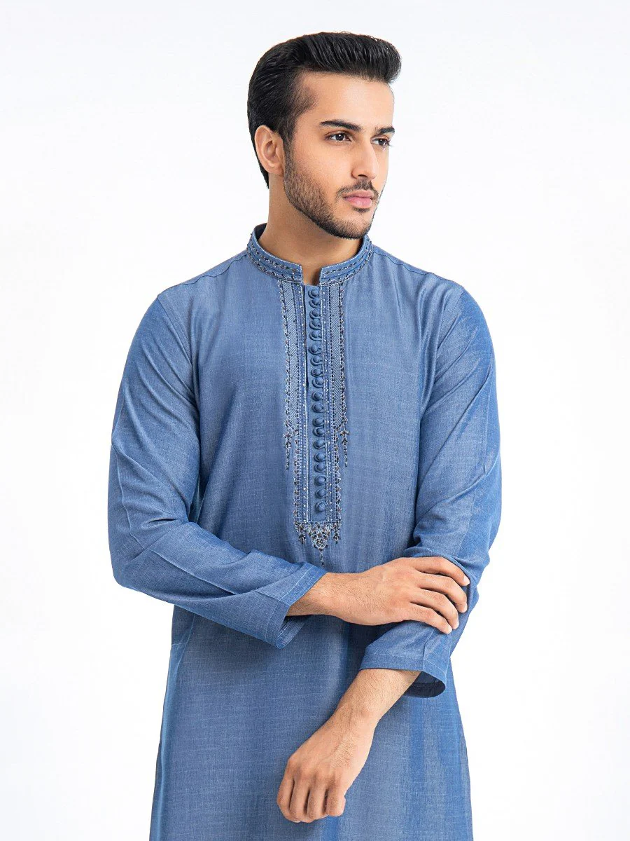 Men's Blue Kurta Ceremonial - EMTKC22-080 - Image 4