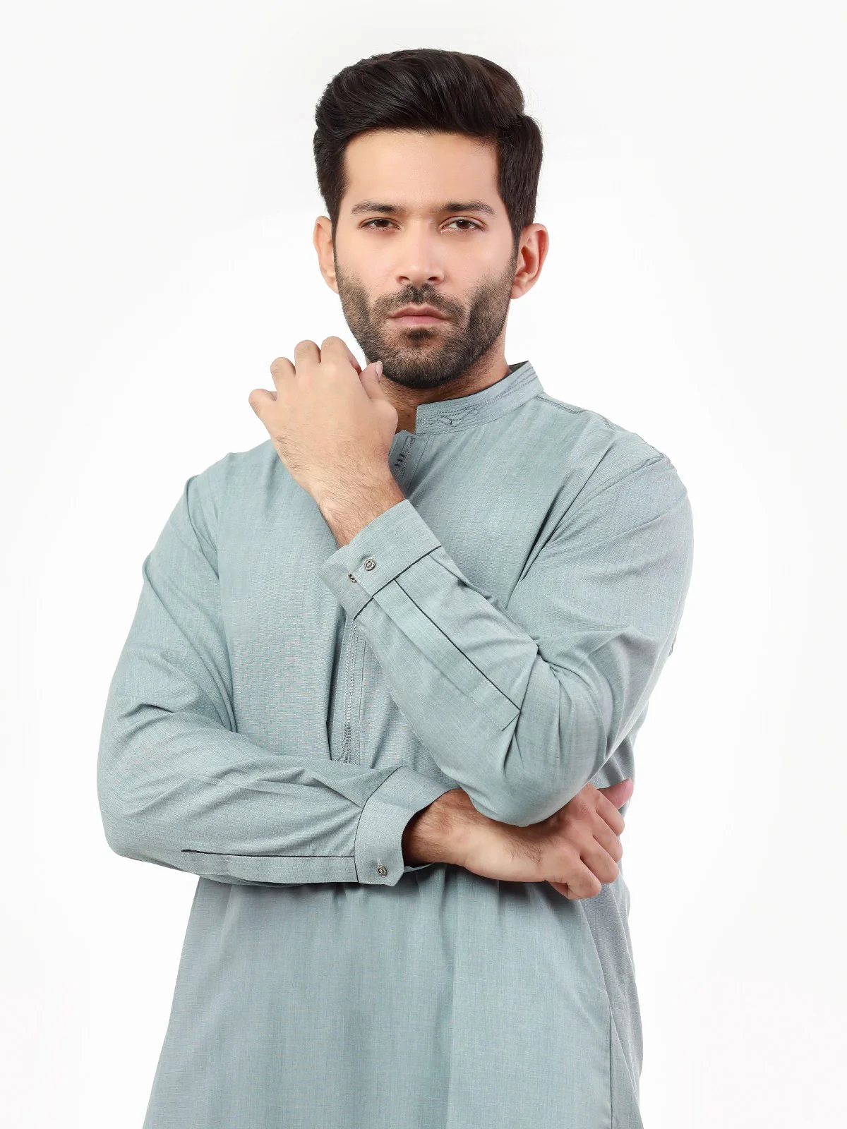 Men's Bluish Grey Shalwar Kameez - EMTKS22-40972 - Image 2