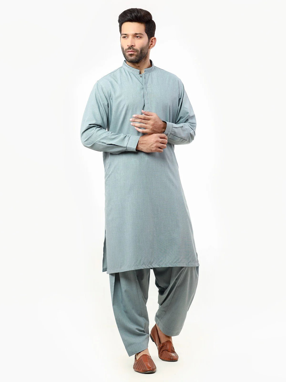 Men's Bluish Grey Shalwar Kameez - EMTKS22-40972 - Image 3