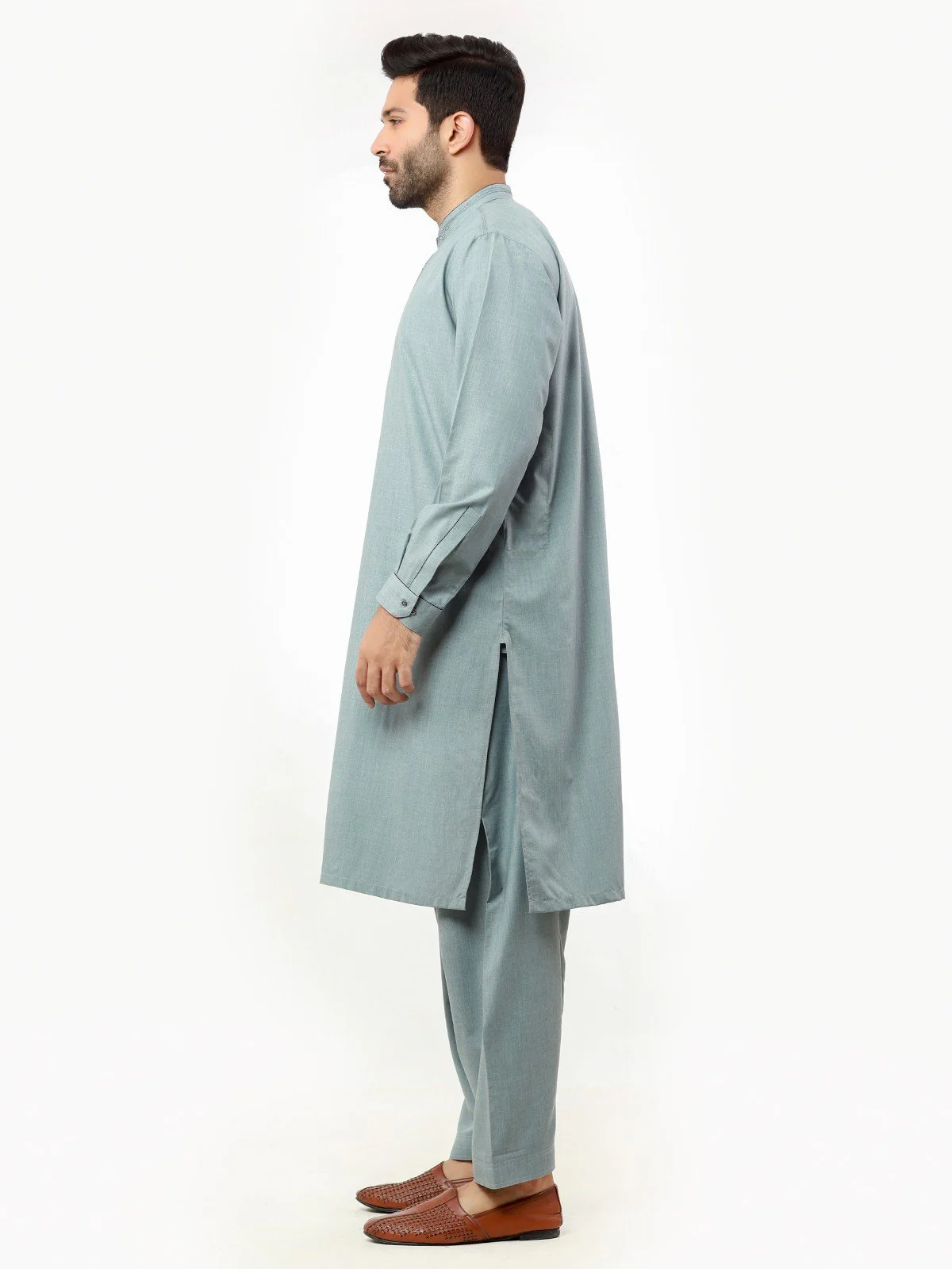 Men's Bluish Grey Shalwar Kameez - EMTKS22-40972 - Image 4