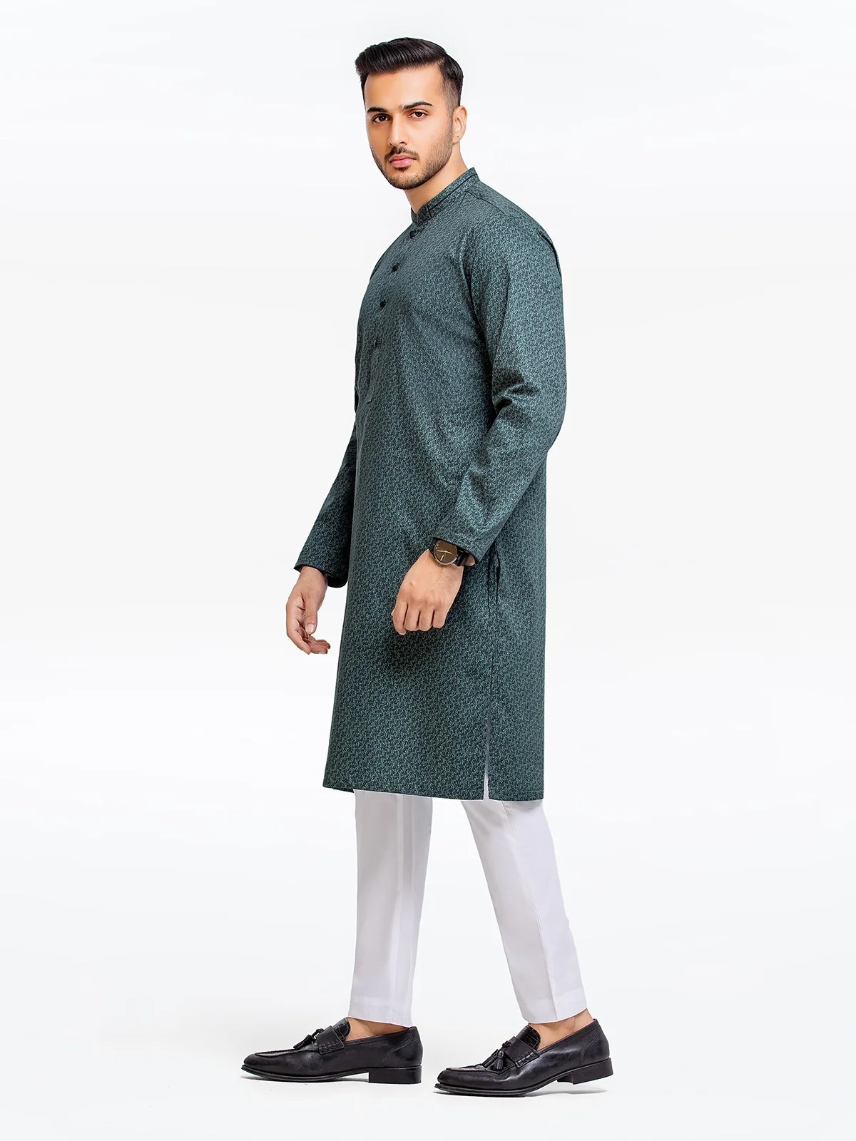 Men's Bottle Green Kurta - EMTK23-99368 - Image 3
