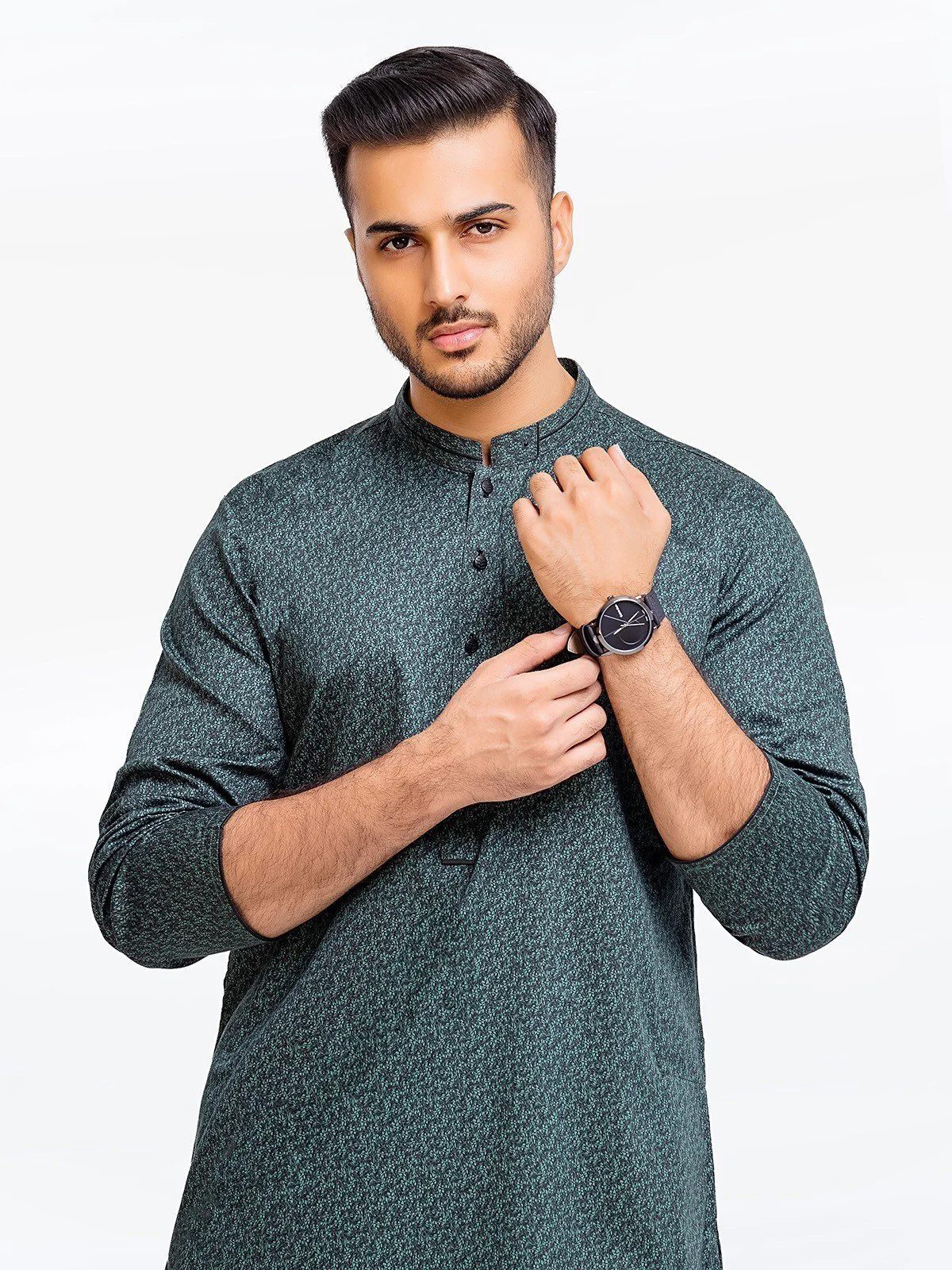Men's Bottle Green Kurta - EMTK23-99368 - Image 4