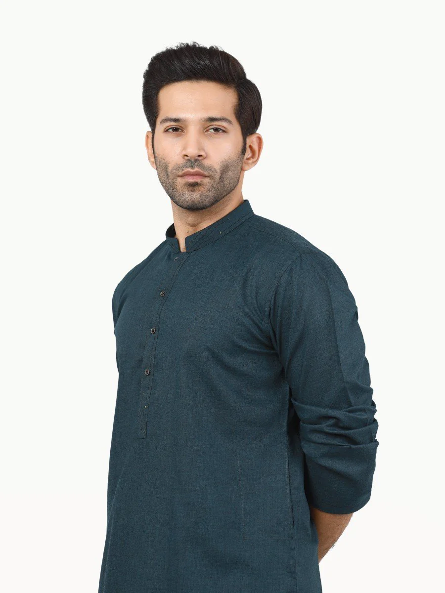Men's Bottle Green Shalwar Kameez - EMTKS22-40984 - Image 2