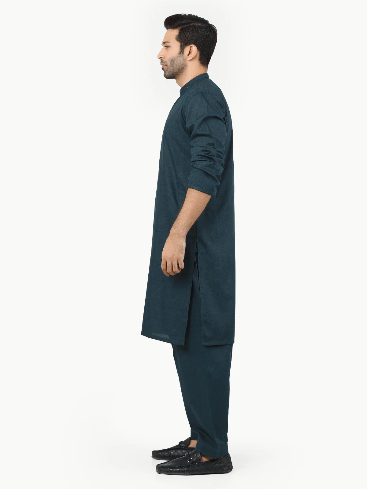 Men's Bottle Green Shalwar Kameez - EMTKS22-40984 - Image 3