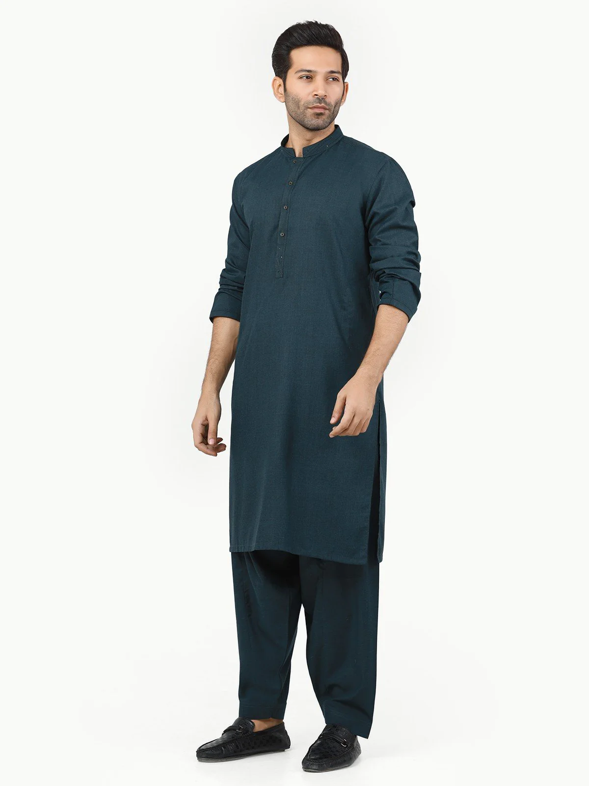 Men's Bottle Green Shalwar Kameez - EMTKS22-40984 - Image 4