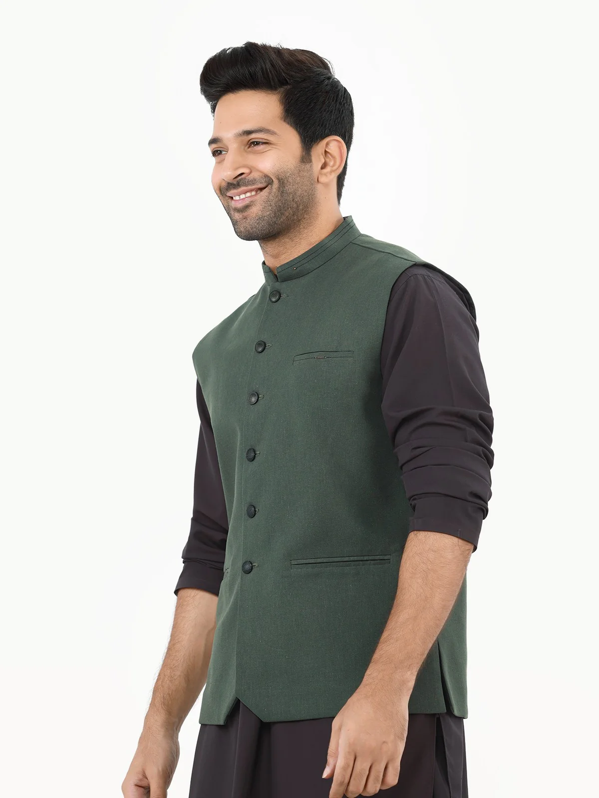 Men's Bottle Green Waist Coat - EMTWC22-35790 - Image 2