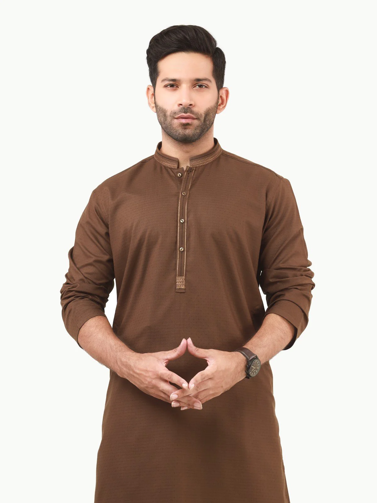 Men's Brown Shalwar Kameez - EMTKS22S-40958 - Image 2