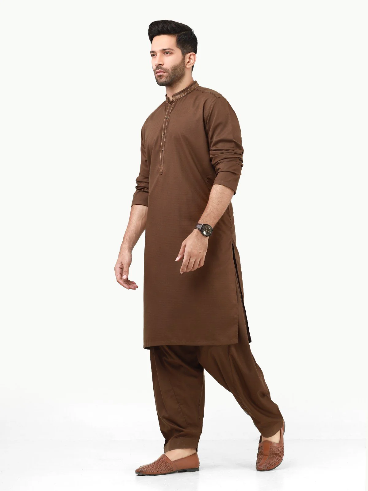 Men's Brown Shalwar Kameez - EMTKS22S-40958 - Image 3