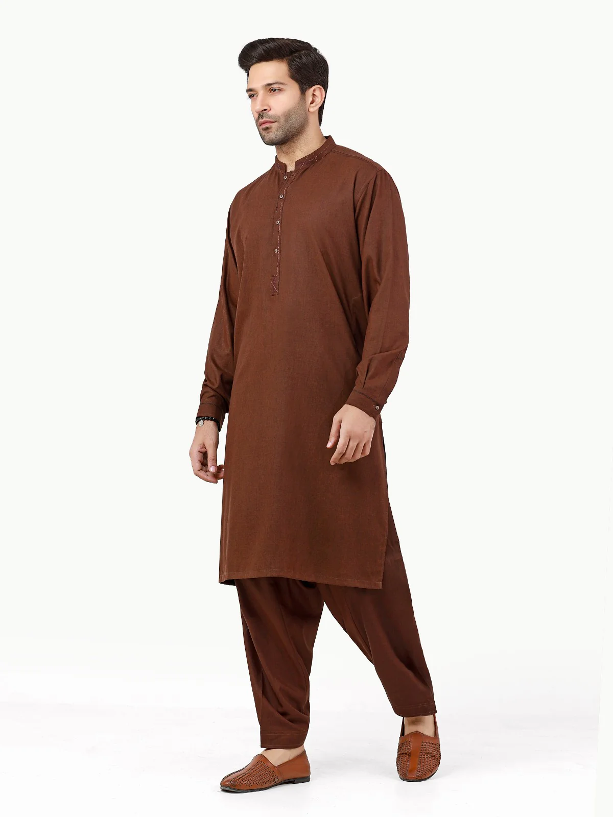 Men's Brown Shalwar Kameez - EMTKS22S-40982 - Image 3
