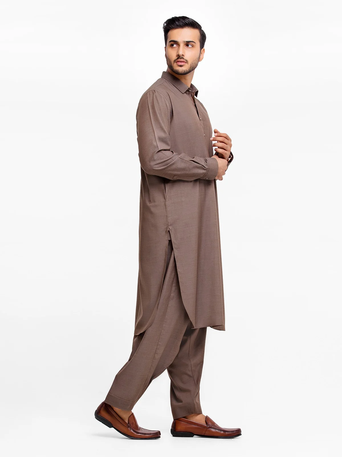 Men's Brown Shalwar Kameez - EMTKS23-41006 - Image 3