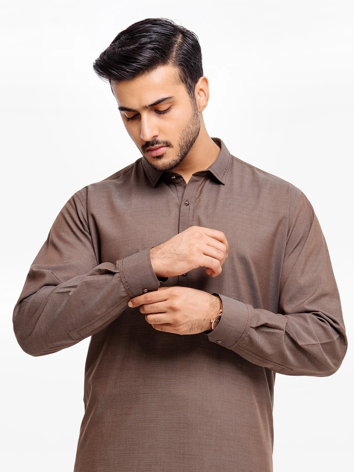 Men's Brown Shalwar Kameez - EMTKS23-41006 - Image 4