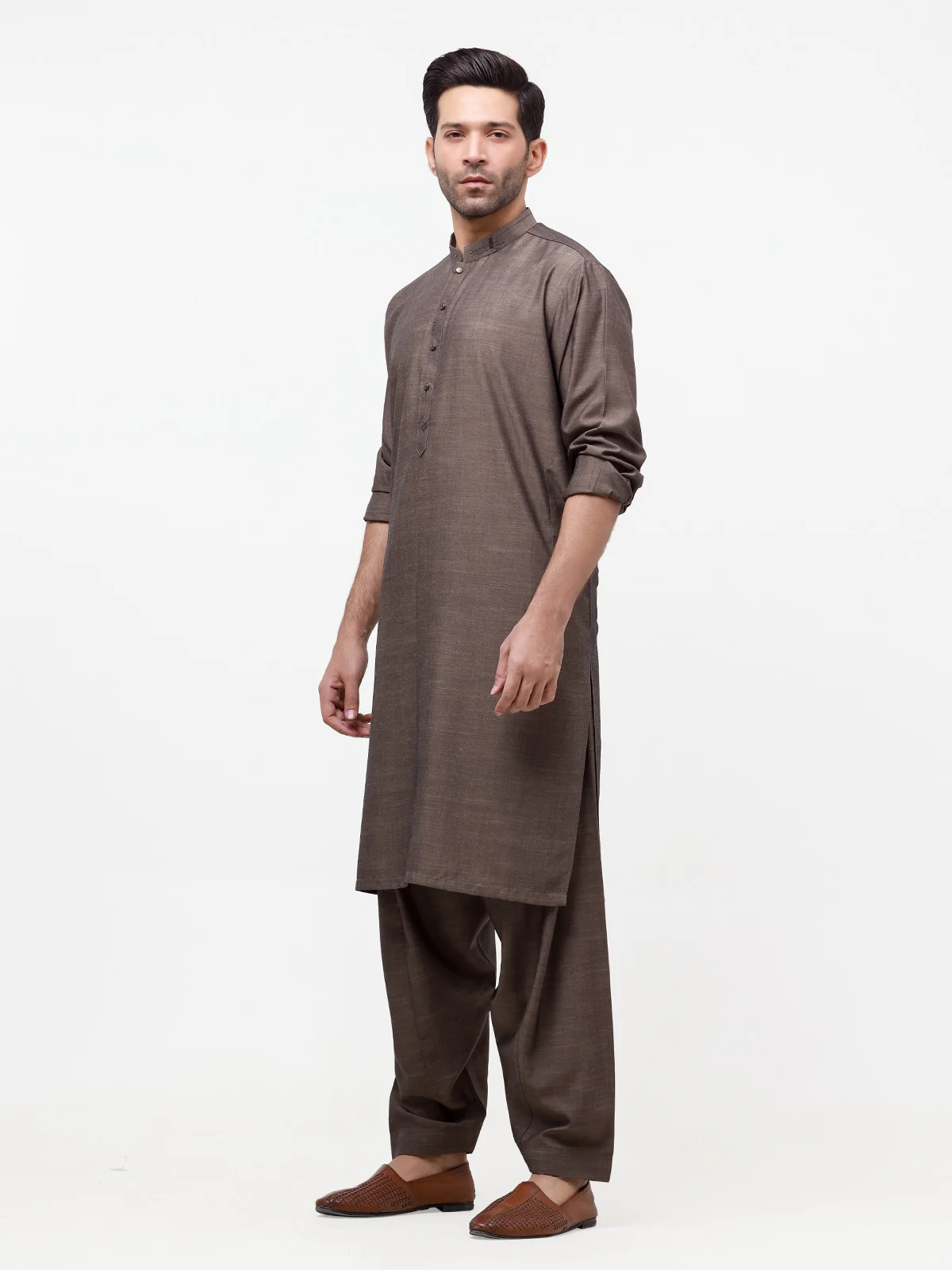 Men's Brown Shalwar Kameez - EMTKS23-41007 - Image 3