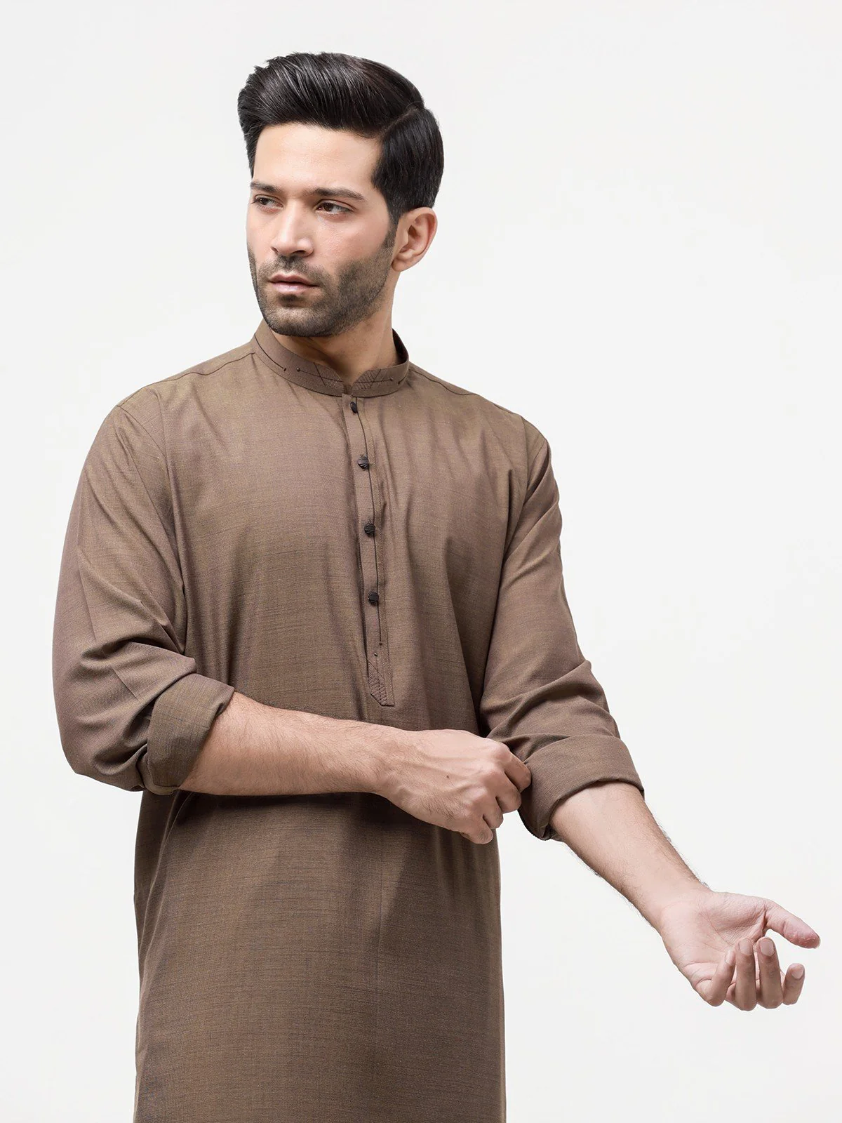 Men's Brown Shalwar Kameez - EMTKS23-41012 - Image 2