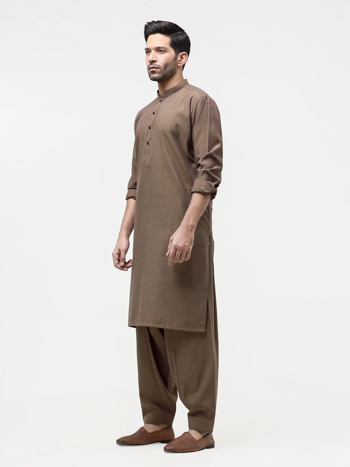 Men's Brown Shalwar Kameez - EMTKS23-41012 - Image 3