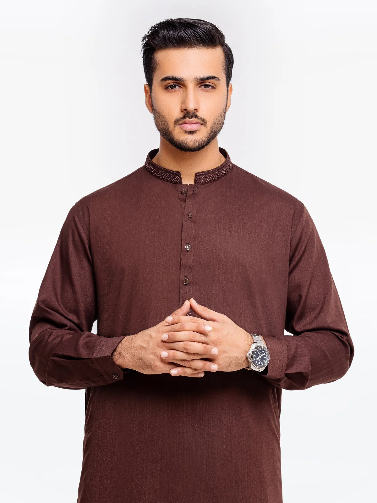 Men's Brown Shalwar Kameez - EMTKS23-41019 - Image 2