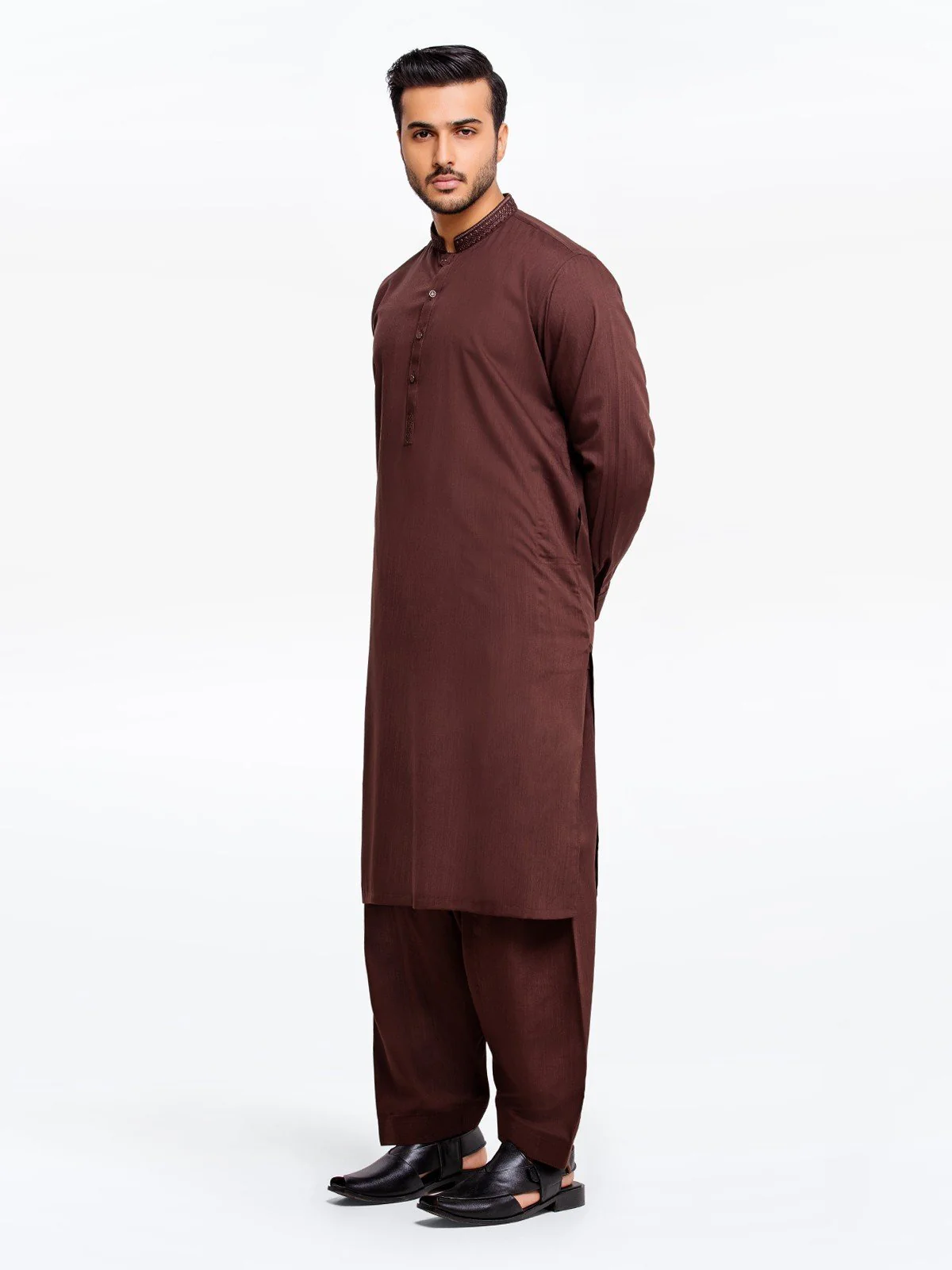 Men's Brown Shalwar Kameez - EMTKS23-41019 - Image 4
