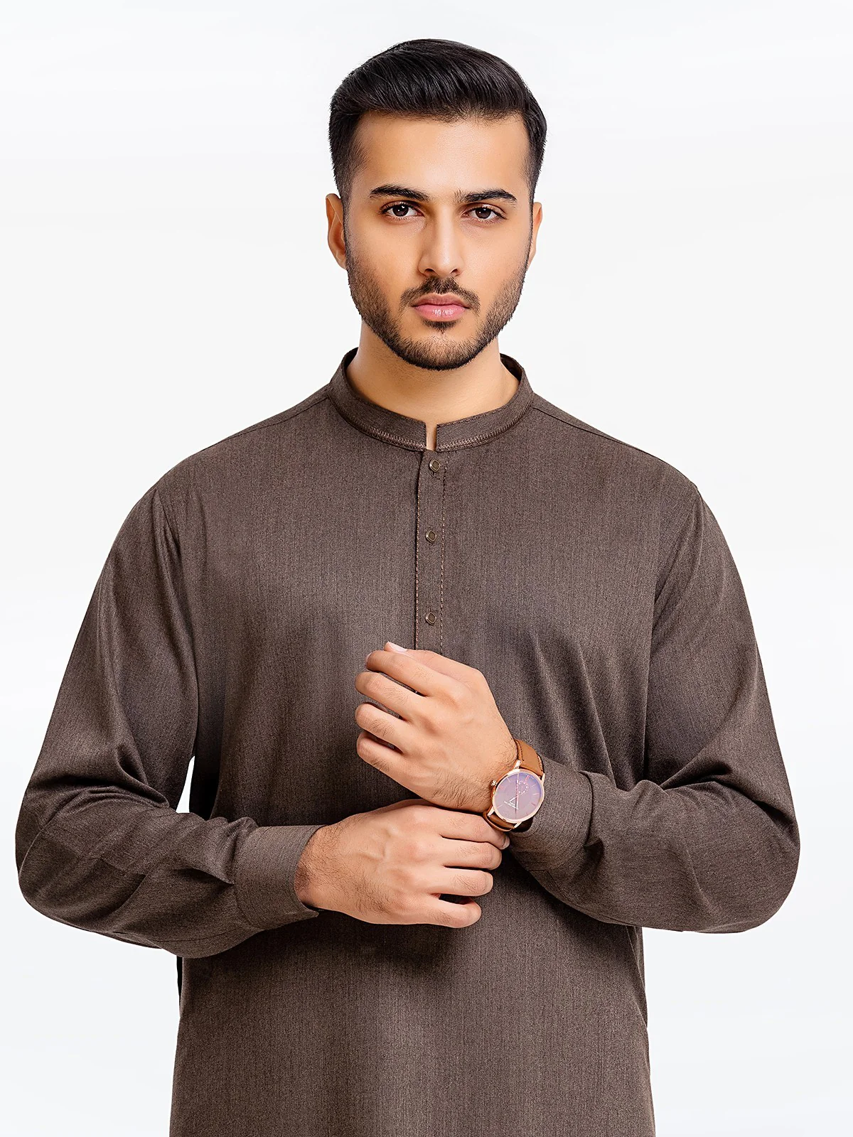 Men's Brown Shalwar Kameez - EMTKS23-41031 - Image 2