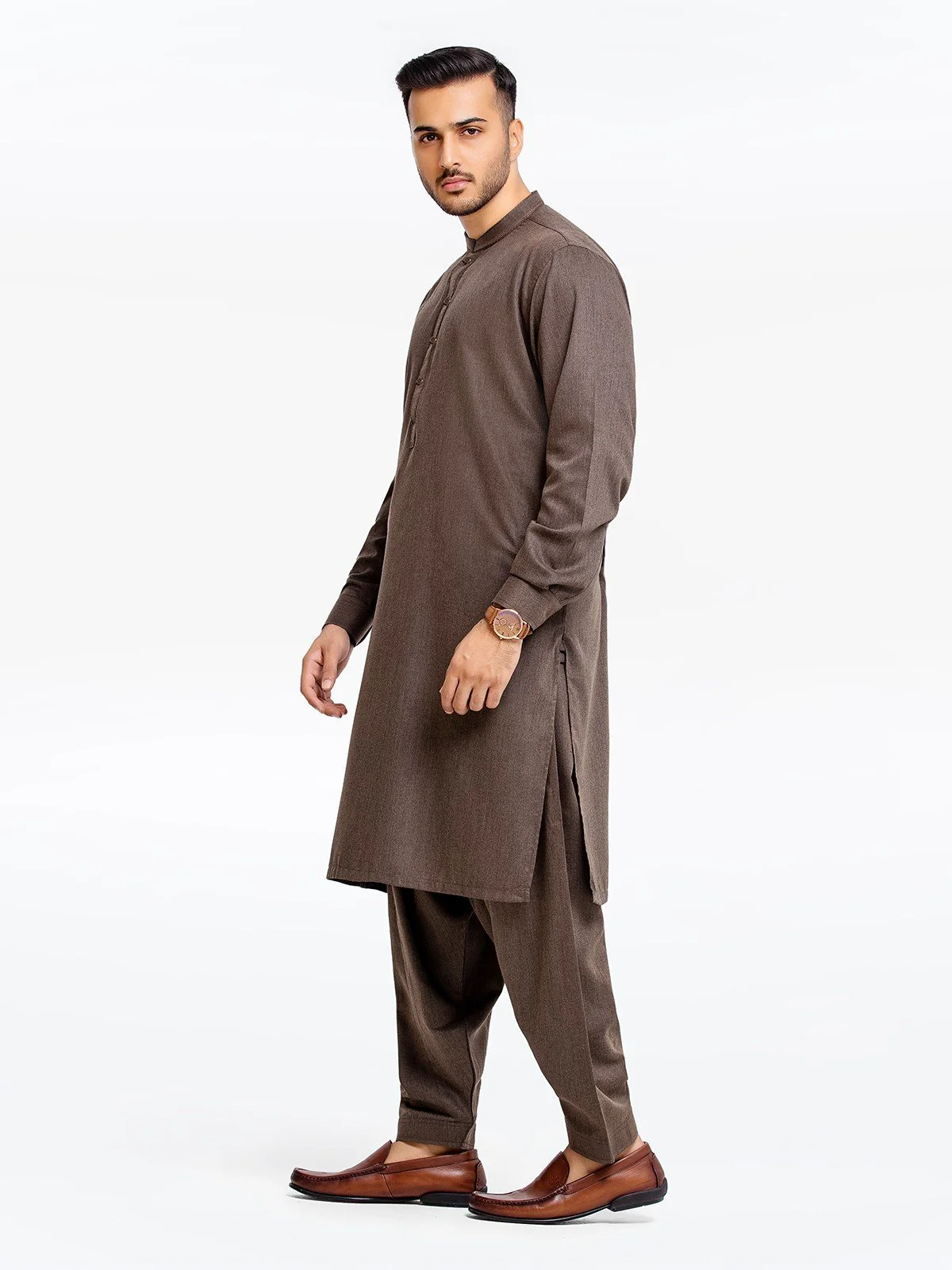 Men's Brown Shalwar Kameez - EMTKS23-41031 - Image 3