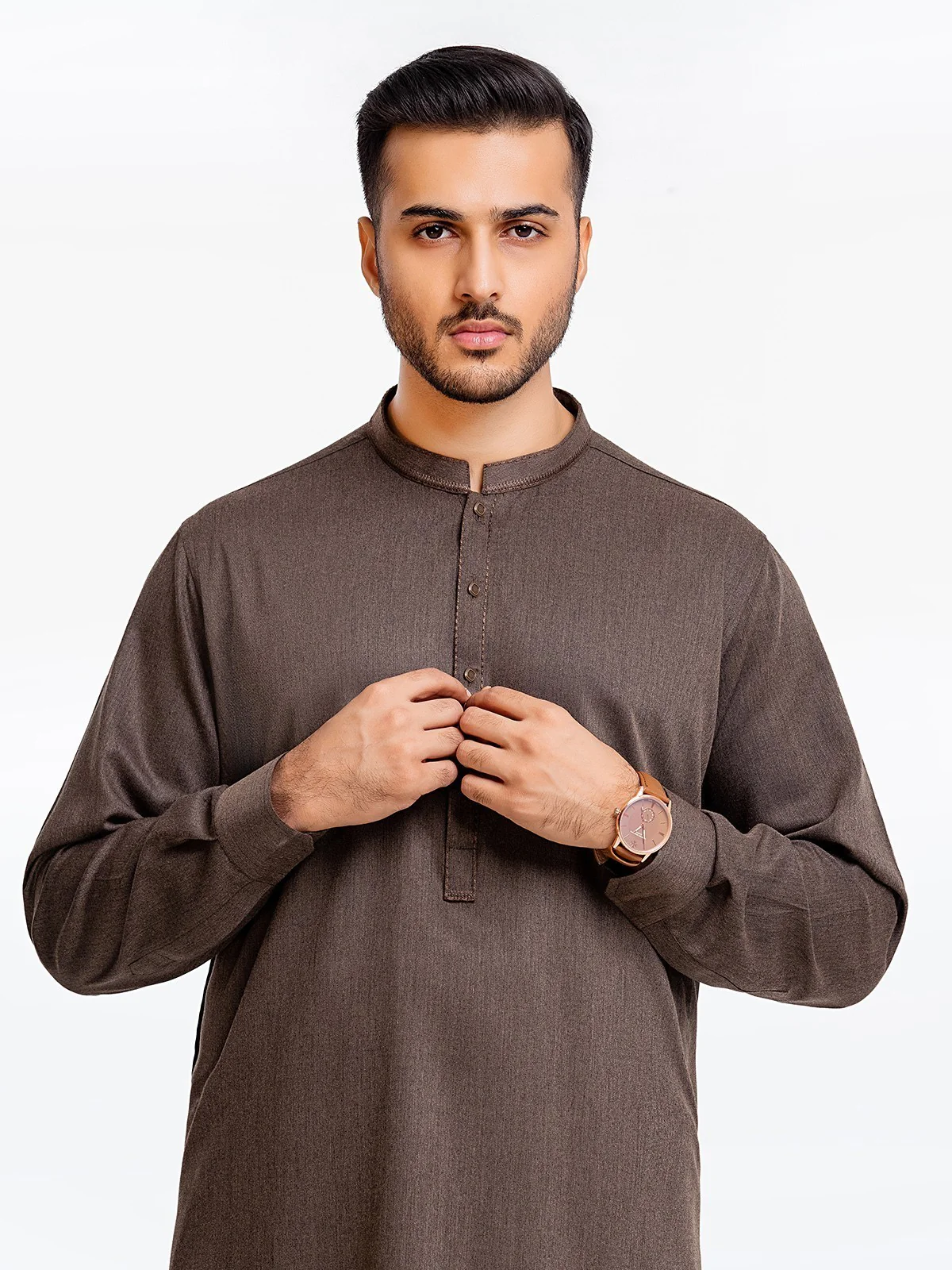 Men's Brown Shalwar Kameez - EMTKS23-41031 - Image 4