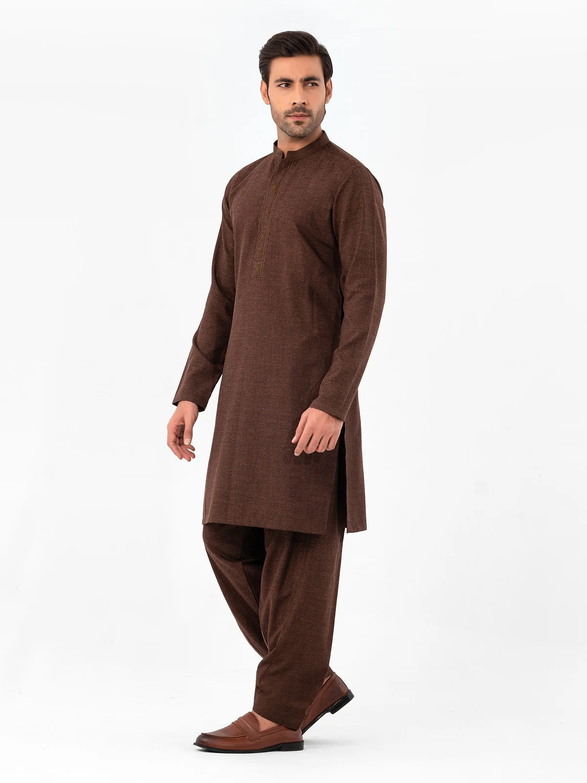 Men's Brown Shalwar Kameez - EMTKS23W-41043 - Image 3